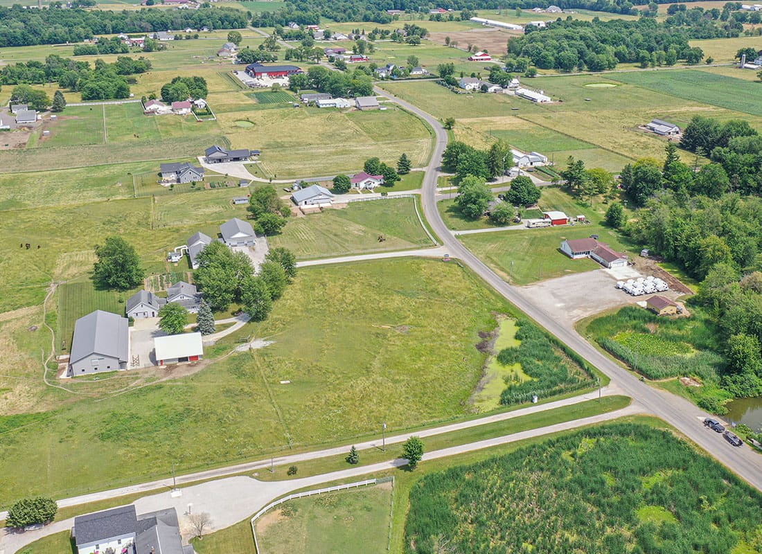 Marion, IN - Aerial View of Homes and Farms in Rural Indiana
